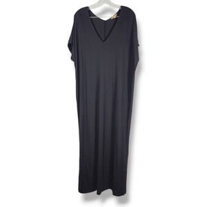 EUC Lilla P Double V-Neck Oversized Stretch Jersey Maxi Dress Sz. XL [14] Black
